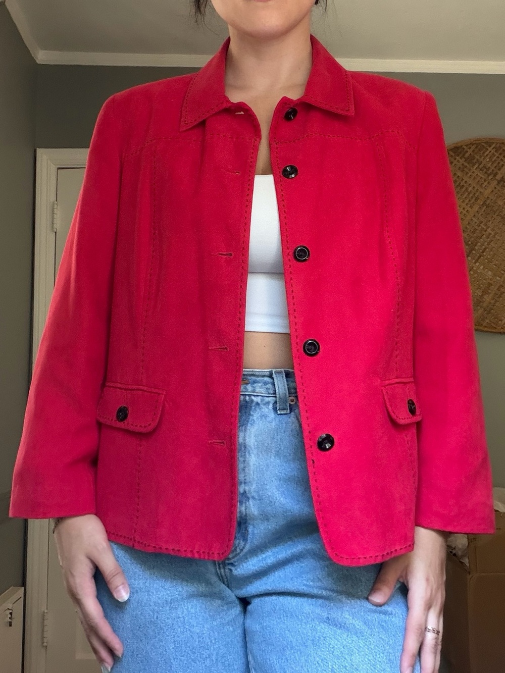 Alfred Dunner Bright Red Button-Front Blazer w/ Stitching Details